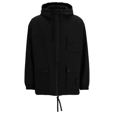 Hugo Boss Water-repellent Parka Jacket With Stacked-logo Buckle In Black
