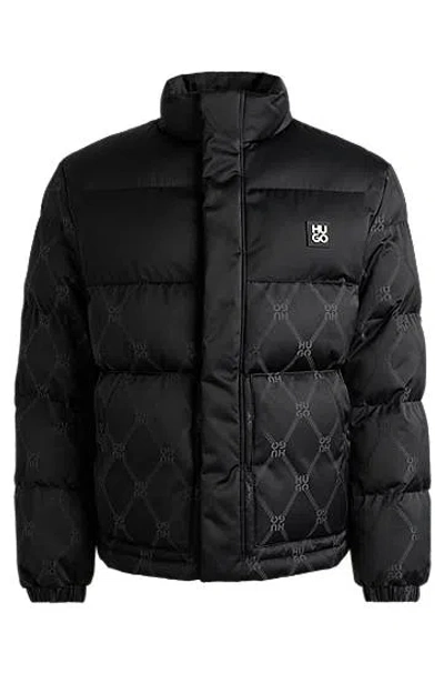 Hugo Water-repellent Puffer Jacket With Signature Jacquard In Black