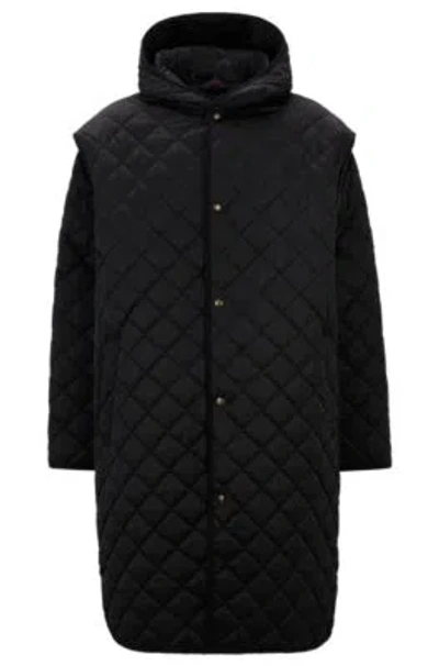 Hugo Water-repellent Quilted Coat With Detachable Sleeves In Black