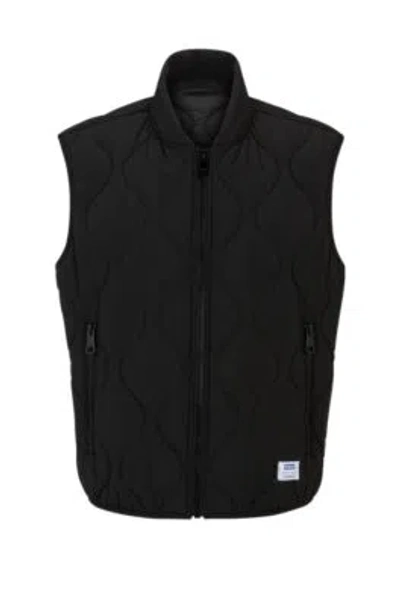 Hugo Water-repellent Quilted Gilet With Logo Patch In Black