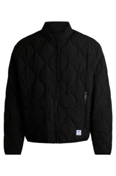 Hugo Water-repellent Quilted Jacket With Logo Badge In Black
