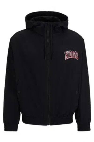 Hugo Water-repellent Slim-fit Jacket With Sporty Logos In Black