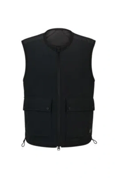 Hugo Boss Water-repellent Zip-up Gilet With Stacked-logo Badge In Black
