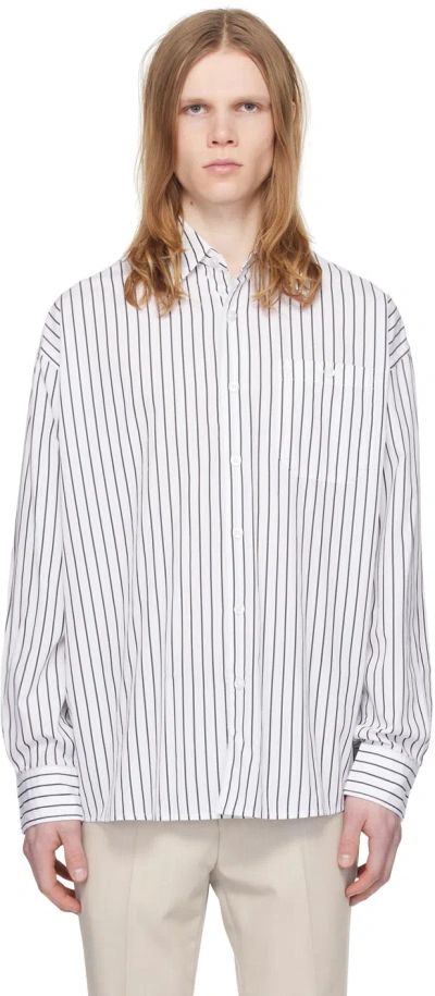Hugo White & Black Striped Shirt In 199-open White