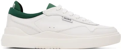 Hugo White & Green Leather Lace-up Trainers In 103-natural