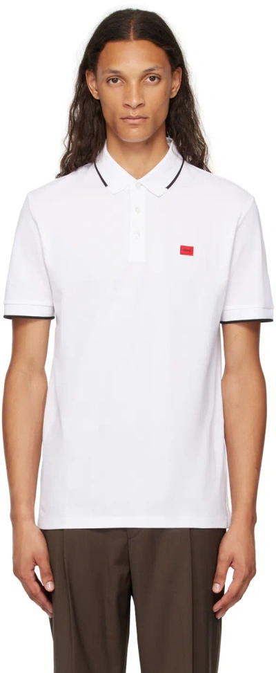 Hugo Boss Deresino232 Mens Tipped Polo Shirt With Logo Label In White