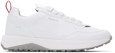 Hugo White Mixed Material Lace-up Trainers In 100-white