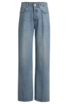 Hugo Boss Wide-leg Jeans In Mid-blue Rigid Denim In Turquoise