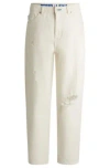 Hugo Boss Wide-leg Relaxed-fit Jeans In Distressed Denim In Light Beige