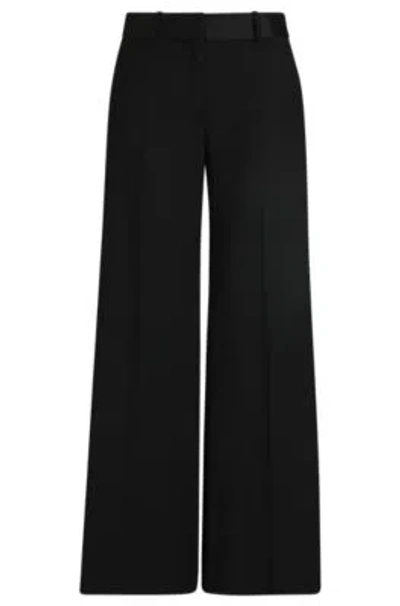 Hugo Boss Wide-leg Trousers In Striped Material With Pleats In Black