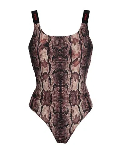 Hugo Woman One-piece Swimsuit Brown Size L Polyester, Elastane
