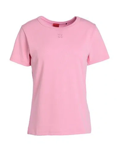 Hugo Boss Cotton-blend T-shirt With Embroidered Stacked Logo In Pink