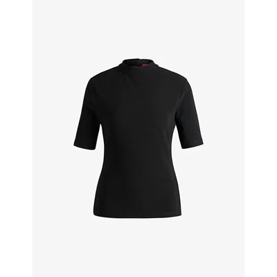 Hugo Boss Hugo Womens Black High-neck Short-sleeve Stretch-jersey Top
