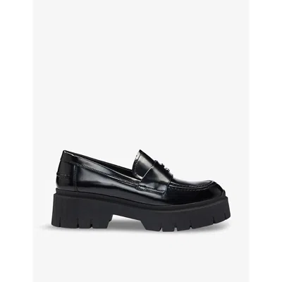 HUGO BOSS WOMENS HUGO LOGO-PLAQUE FLAT LEATHER LOAFERS