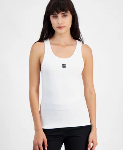 Hugo Boss Cotton-blend Tank Top With Stacked Logo In White