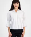 Hugo Boss Regular-fit Blouse In Cotton Poplin With Pleated Sleeves In White