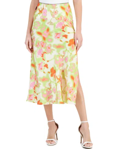 HUGO WOMEN'S FLORAL-PRINT SIDE-SLIT SIDE-ZIP MIDI SKIRT