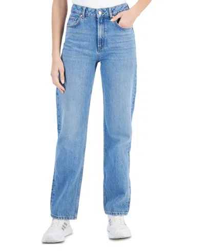 Hugo Women's Medium Wash Straight-leg High-rise Denim Jeans In Bright Blue