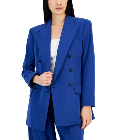 Hugo Women's Notched-lapel Long Blazer Jacket In Med Blue
