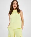 Hugo Boss Sleeveless Top In Satin With Tie Neck In Yellow