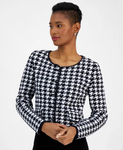 Hugo Boss Cropped Cardigan In A Houndstooth Cotton Blend In Patterned