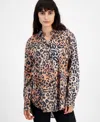 Hugo Boss Oversize-fit Blouse In Leopard-print Twill In Leopard Print