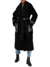 Hugo Boss Womens Faux Shearling Long Coat In Black