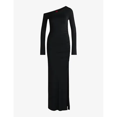 Hugo Boss Off-the-shoulder Dress In Stretch Crepe In Black