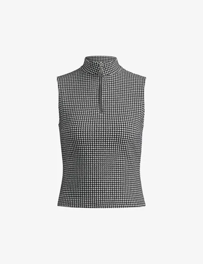 HUGO BOSS WOMENS HUGO JACQUARD ZIP-NECK STRETCH-JERSEY TOP