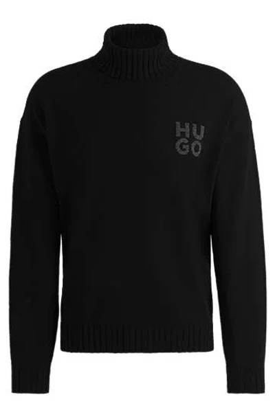 Hugo Boss Wool-blend Rollneck Sweater With Stacked Logo In Black