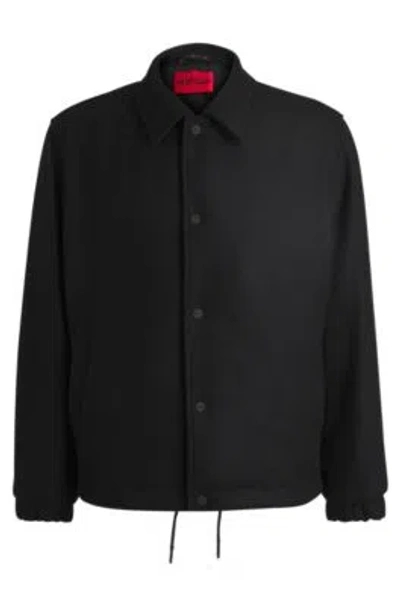 Hugo Boss Wool Coach Jacket With Adjustable Hem In Black
