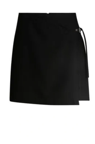Hugo Boss Wrap Mini Skirt With Branded Belt Buckle In Black