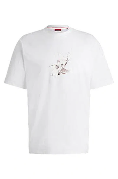 Hugo Boss Hugo X Les Benjamins Oversize-fit T-shirt With Swan Graphic In White