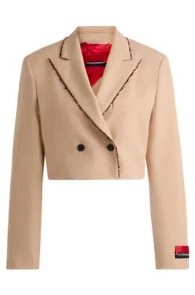 Hugo X Les Benjamins Regular-fit Cropped Jacket With Beaded Trim In Light Beige