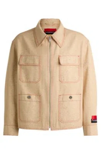 Hugo Boss Hugo X Les Benjamins Relaxed-fit Jacket With All-over Print In Brown