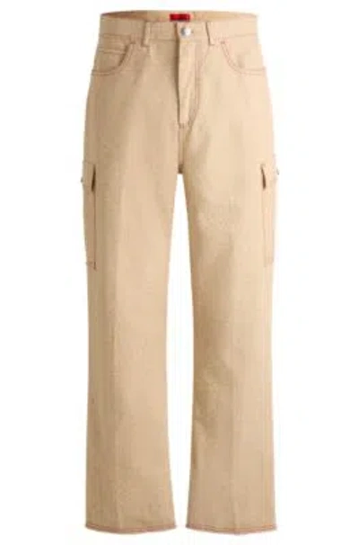 Hugo Boss Hugo X Les Benjamins Relaxed-fit Trousers In Printed Cotton Canvas In Brown
