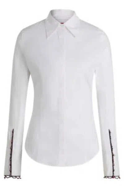 Hugo Boss Hugo X Les Benjamins Slim-fit Blouse With Beaded Trims In White