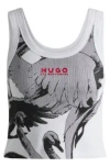 Hugo Boss Hugo X Les Benjamins Vest In Stretch Cotton With Swan Print In White