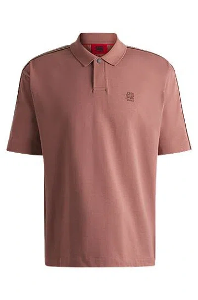 Hugo Boss X Rb Cotton Polo Shirt With Branded Tape In Light Pink
