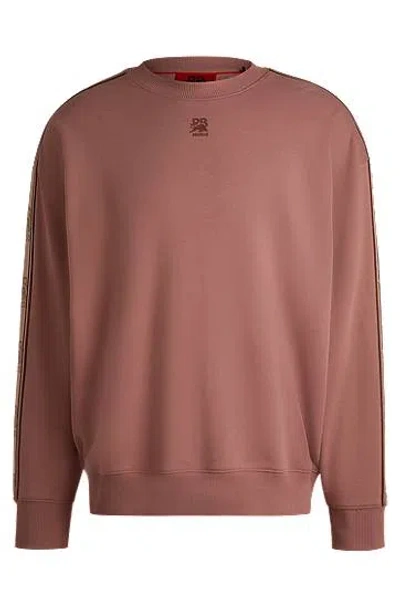 Hugo Boss X Rb Cotton-terry Sweatshirt With Branded Tape In Light Pink