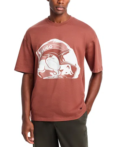 Hugo Boss X Rb Dit Cotton Logo Graphic Tee In Medium Brown