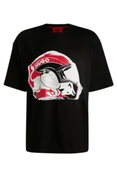 HUGO BOSS HUGO X RB OVERSIZE-FIT COTTON T-SHIRT WITH RACING PRINT