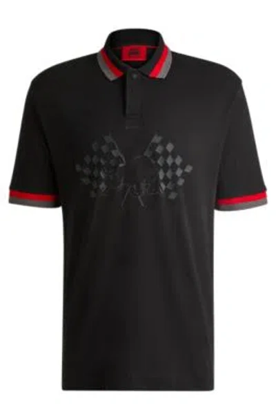 Hugo Boss Hugo X Rb Relaxed-fit Polo Shirt With Signature Bull Motif In Black