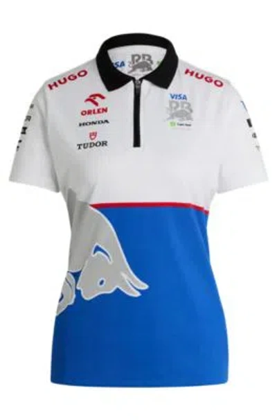 Hugo Zip-neck Fanwear Polo Shirt With Dynamic Branding In White