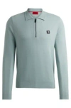 Hugo Boss Zip-neck Knit Polo With Stacked Logo In Light Grey