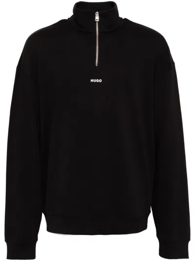 Hugo Boss Zip-neck Logo Print Sweatshirt In Black