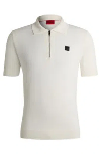 Hugo Boss Zip-neck Polo Shirt With Stacked Logo In White
