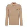 Hugo Zip-neck Polo Sweater With Stacked-logo Badge In Beige