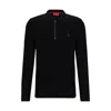 Hugo Zip-neck Polo Sweater With Stacked-logo Badge In Black