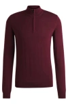 Hugo Boss Zip-neck Regular-fit Sweater In Virgin Wool In Red